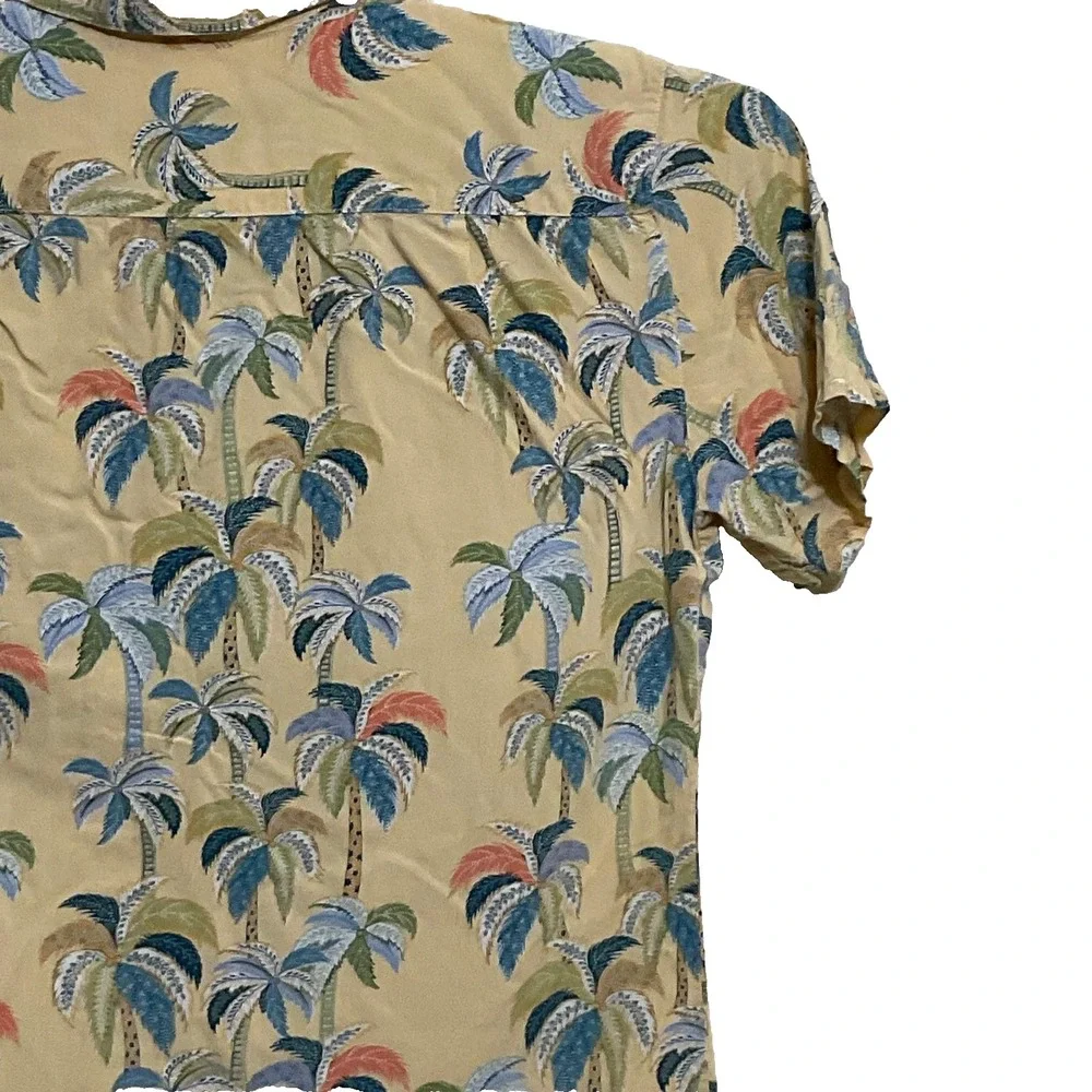 Tori Richard men's shir Hawaiian palm tree print viscose beige short-sleeve M - Picture 12 of 13